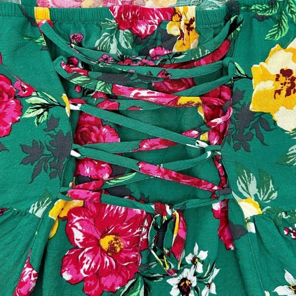 Torrid Fit And Flare Rayon Slub Lace-Up Back Tank Women +2 Green Floral - Picture 5 of 10